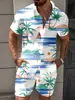 Conjunto de Camisa Estampado 3D Completo Cruz Hombres Manga Corta Estilo Hawaiano Top Pantalones de Playa Conjunto Ropa de Verano