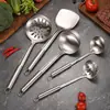 Juego de Utensilios de Cocina de Acero Inoxidable: Espátula para Cocinar, Cuchara, Espumadera, Cucharón para Sopa, Espátula Redonda para Freír, Juego de 6 Piezas