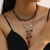 NZ2962 Collar Europeo y Americano Transfronterizo con Borla de Mariposa para Mujer, Colgante de Mariposa Rojo, Halloween Divertido Hip-hop Femenino Doble Capa