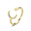 INS moda vento frio estrela lua flash diamante aberto ajustável cobre banhado anel luz luxo moda design sentido anel