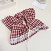 Pañuelo Cuadrado con Lazo Estilo Coreano para el Cabello, Diadema Cuadrada Vintage de Encaje y Cuadros para Mujer, Cuerda Versátil para el Cabello, Accesorio Elástico para el Cabello