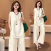 Conjunto feminino moderno 2026 verão novo estilo soltinho, modelador, regata sem mangas com decote V e calça pantalona conjunto de duas peças tendência