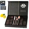 410 Popular Transfronteiriço Amazon Conjunto de Talheres de Aço Inoxidável com 24 Peças - Faca, Garfo e Colher - para Hotel, Casa, Mesa - Caixa de Presente