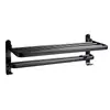 Toallero de Baño Negro, Estante de Almacenamiento de Aluminio Espacial sin Taladro para Montar en Pared, Toallero Plegable Individual