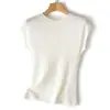 Top de punto de manga corta de una sola pieza sin costuras de lana Yangzi hilada fina de 60 hilos, camisa base versátil de alta gama ajustada para mujer, primavera y otoño
