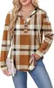 Sudadera con Capucha y Botones a Cuadros de Manga Larga para Mujer, Estilo Popular de Amazon para Exportación Europea y Americana 2025, Cuello en V
