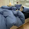 Juego de ropa de cama de cuatro piezas a rayas de algodón, diseño a cuadros de lujo simple y ligero, funda de edredón de algodón puro para niños, juego de tres piezas para dormitorio de estudiante