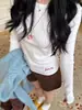 Estilo Novo Primavera e Outono 2025 Top com Ombro Direito Gola Redonda Manga Longa Feminino Jacquard Texturizado Bordado Camisa Básica Roupa Íntima Feminina