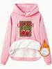 Suéter de mujer transfronterizo de otoño e invierno con bolsillo tipo canguro, capucha, manga larga, forro polar, estampado de cereza engrosado, venta al por mayor