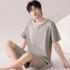 Pijama Masculino 100% Algodão, Shorts de Manga Curta de Verão, Estilo Fino, Pode Ser Usado Fora de Casa, Roupa de Casa Masculina Tamanho Grande, Conjunto de Algodão de Verão