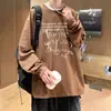 Camiseta Masculina de Manga Longa Estilo Americano 2024 Outono e Inverno Nova Camiseta Solta com Gola Redonda Camisa Básica Top Camiseta Estilo Hong Kong Camisa Interna Masculina