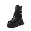 Botas Martin Novas de Outono e Inverno com Rebites e Aumento Oculto de Altura, Botas de Cano Alto com Solado Grosso, Sapatos Casuais Versáteis Femininos de 10cm