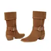 Tallas 34-43 Botas Martin Ligeras de Goma hasta la Pantorrilla Puntiagudas de Tacón Medio para Mujer Otoño e Invierno Calzado Grande Transfronterizo Europeo y Americano para Mujer