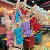 Llavero de oso de arcilla 3D lindo de dibujos animados con diamantes de imitación, accesorio de moda coreana para bolso de trabajo para niñas