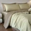 Juego de ropa de cama de lujo de seda helada de cuatro piezas para dormitorio principal de verano, que incluye sábana plana, sábana ajustable, funda de edredón y juego de ropa de cama de tres piezas