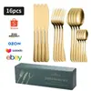 Vajilla transfronteriza: Juego de cuchillo, tenedor y cuchara de acero inoxidable 1010 con caja colorida, juego de 16/24 piezas, cuchillo para bistec, juego de regalo, cubiertos occidentales.