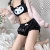 Huanye Nuevo Sujetador de Corazón de Chica Japonesa Lindo Sujetador Tubo de Terciopelo Negro Kuromi Traje Ropa de Casa Pijama