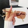 Nuevas Gafas de Sol Fotocromáticas Sin Marco para Hombre, Lente Oceánica con Borde Cortado, Varilla con Veta de Madera, Gafas de Sol de Montura Cuadrada para Mujer, Gafas de Moda Transfronterizas