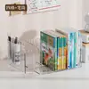 Estante de livros de mesa em acrílico transparente, ideal para estudantes, organizador de arquivos e porta-canetas.