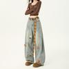Calça Jeans Wide Leg de Cintura Alta Bordada Personalizada com Desenho de Cimitarra para Mulheres Outono e Inverno 2025 Aparência Slimming Cartoon Perna Larga Reta Solta Comprimento Total