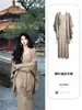 Conjunto de vestido de punto y chal color caqui para mujer, vestido largo ajustado, estilo coreano de otoño con un aire fresco y de heredera adinerada