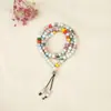 Cerámica de Jingdezhen Cerámica de Amor Cerámica Tradicional Étnica Collar de Tres Círculos Pulsera Apilada con 108 Cuentas Serie de Color Sólido