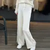 Pantalones de diseño para mujer de punto de cintura alta, color liso, con flecos deshilachados, corte ancho, holgados, adelgazantes, estilo coreano, para ir al trabajo, de pierna ancha, hasta el suelo