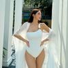 Traje de Baño Blanco de una Pieza Estilo Deseo Puro de un Hombro para Mujer, Nuevo Tejido con Textura, Sensación de Alta Gama, Popular en Internet, Mismo Estilo, Vacaciones, Aguas Termales