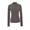 Camisa Básica de Lã Lisa Colorida Tendência, Dupla Face, Gola Semipega Alta para Mulheres, Top Curto Slim Versátil da Moda, Camiseta Lisa de Manga Longa