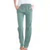 Pantalones Largos Casuales Holgados de Pierna Ancha con Cordón de Color Sólido de Algodón y Lino para Mujer Estación Independiente Pantalones de Pierna Ancha de Comercio Exterior
