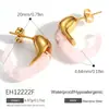Brincos de Aço Inoxidável Transfronteiriços em Formato C com Resina Colorida Embutida, Estilo Clássico Vintage Primavera e Verão, Banhados a Ouro Real 18K, Brincos à Prova d'Água