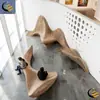 Silla de Camello de Madera con Forma Irregular, Silla de Ocio para Centro Comercial, Taburete Creativo de Asiento de Madera Maciza, Silla de Madera de Descanso Pública para Exteriores