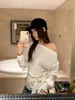 MZI STUDIO Otoño Mujer Estilo Coreano Simple Plisado Cuello Corbata Manga Larga Blusa 157965 (con bufanda)