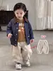 Abrigo para niños, ropa de otoño para niños, 1 chaqueta con cuello de solapa para niño pequeño, camiseta estampada, pantalones jogger de moda, ropa coreana para niños