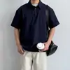 Camisa Polo Fresca de Manga Corta Resistente Estilo Harajuku de Moda para Hombre, Camiseta Casual Holgada Estilo Americano de Verano con Cuello Campana, Estilo Perezoso Moderno Ins
