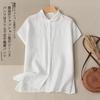 Camisa de algodón de manga corta de verano para mujer, estilo retro, holgado, artístico, sencillo, adelgazante, combinable e informal.