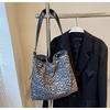 Bolsa transversal estilo japonês e coreano com estampa de leopardo 2024 Bolsa de ombro estilo retrô estilo ocidental estilo preguiçoso bolsa de lona bolsa de pano para estudantes