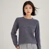 Suéter de Tricô de Cashmere com Gola Redonda e Mangas Raglã Floral Novo Outono/Inverno 2026 para Mulheres, Pulôver Solto, Camada Base de Tricô Quente