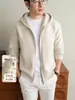 Cárdigan de punto con capucha para hombre Yingao, mezcla, otoño invierno, cálido, holgado, casual, con cremallera, chaqueta suéter de longitud media