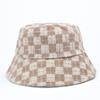 Chapéu de Pescador Xadrez de Lã Estilo K Outono/Inverno Novo Estilo para Mulheres, Chapéu Balde Pequeno Xadrez Quente da Moda e Versátil que Mostra o Rosto