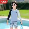Roupa de Banho Infantil com Proteção Solar 2026 Conjunto de Roupa de Banho Manga Longa Duas Peças para Crianças Maiores e Bebês, Conjunto de Roupa de Banho e Shorts para Fontes Termais Meninos