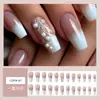 Uñas postizas ponibles con un toque de alta gama, populares en línea, manicura de lazo, lindo diseño de corazón girly, uñas estilo dulce y puro deseo