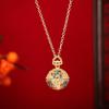 Nuevo estilo quemado abierto nube auspiciosa azul colgante de bolsita de hortensia collar de oro antiguo para mujer calado moda nacional estilo antiguo cadena clavicular