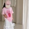 Camiseta de Manga Curta Infantil Peixinho Vermelho Verão 2026 Nova Estampa de Laço Infantil Caimento Solto Top Versátil para Crianças