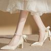 Tacones Altos Mujer Tacones Gruesos 2025 Nuevo Punta Fina Hebilla de Perla Zapatos de Mujer Zapatos de Dama de Boda Gran Cantidad Preferencial