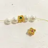 Colgante Vajra Incrustado de Diamantes Color Dorado 14K, Cuentas Cuadradas de Hueso, Colgante Flor de Iris, Accesorios para Pulseras de Joyería DIY