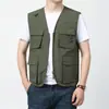 Colete masculino de secagem rápida para atividades ao ar livre, primavera e outono, com múltiplos bolsos, fino, colete de trabalho casual para meia-idade e idosos, jaqueta
