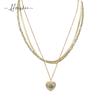 Venta Caliente Transfronteriza Collar de Uso Múltiple de Oro Francés de 14K Accesorios de Cadena de Hoja Personalizada con Colgante de Corazón de Acero Inoxidable
