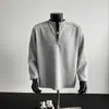 Suéter Meia-Zip Cinza Claro Willow Nail Masculino Primavera Outono Inverno Manga Longa Pesada Camada Base Jaqueta Americana com Ombreira Curta