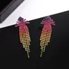 Pendientes de borla con pedrería de degradado multicolor Pendientes de moda europeos y americanos exagerados y delgados para vestido de noche Pendientes transfronterizos para mujer E777